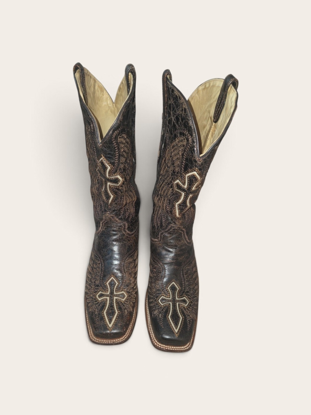 Western Cross-Embroidered Brown Men's Cowboy Boots